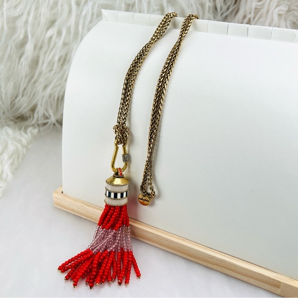 Gorgeous, goldtone, fringe pendant, long layering, costume necklace - Picture 7 of 10